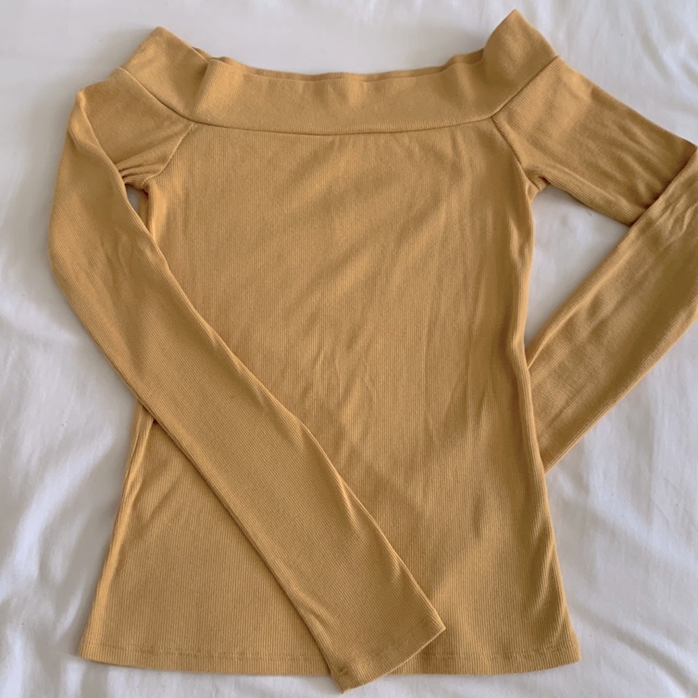 Aeropostale S Ribbed Yellow Off Shoulder Long-sleeve Top